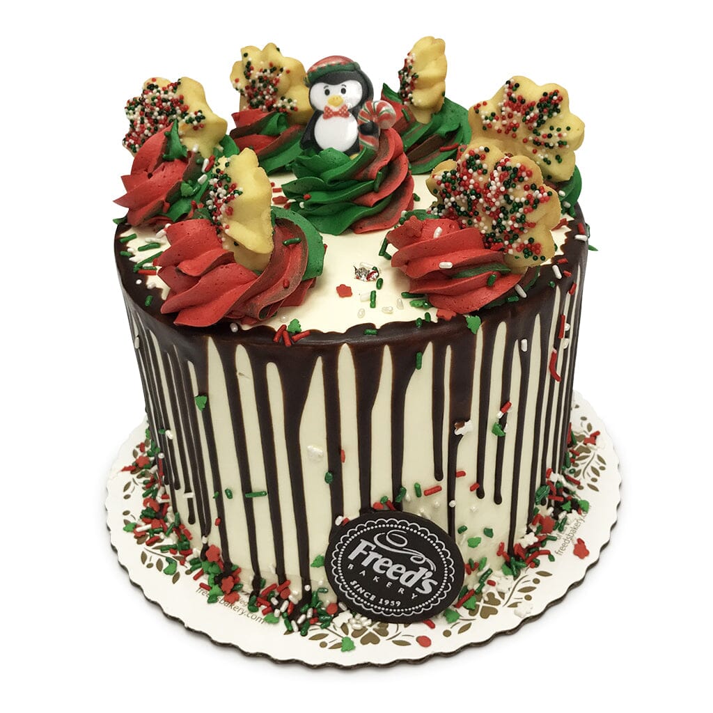 Holiday Penguin Drip Theme Cake Freed's Bakery