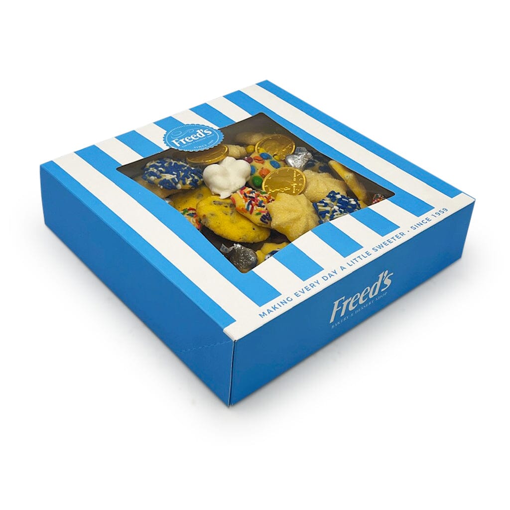 Classic Blue Cookie Gift Box Seasonal Item Freed's Bakery 10" Box - 2 Pounds (48-64 Cookies) Hanukkah Don't Add Printed Image Cookie