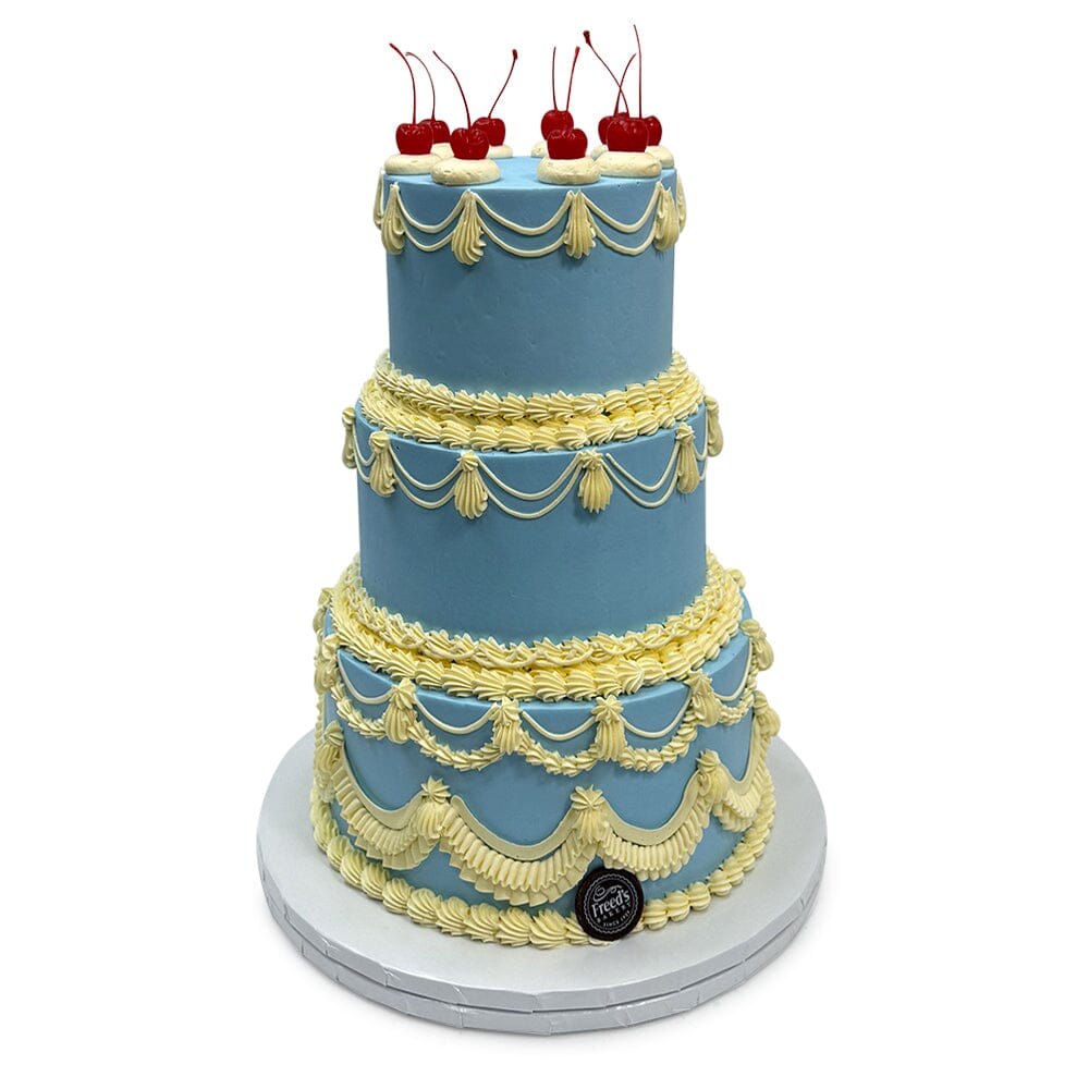 Blue Belle Vintage Wedding Cake Freed's Bakery 6" One Tier (Serves 4-8) Vanilla w/ Bavarian Cream