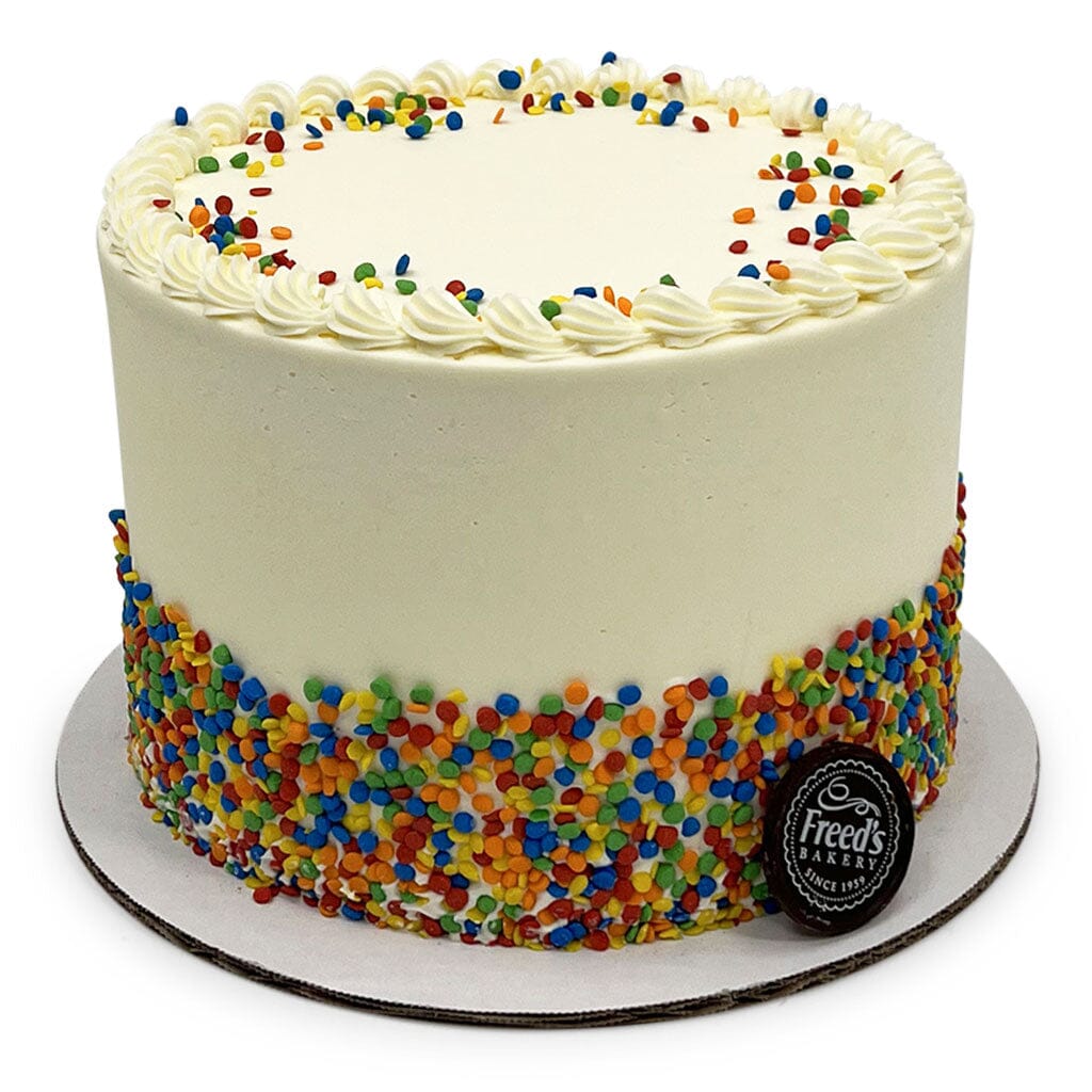 Confetti Colors Birthday Cake Theme Cake Freed's Bakery 7" Round (Serves 8-10) Vanilla Cake w/ Bavarian Cream