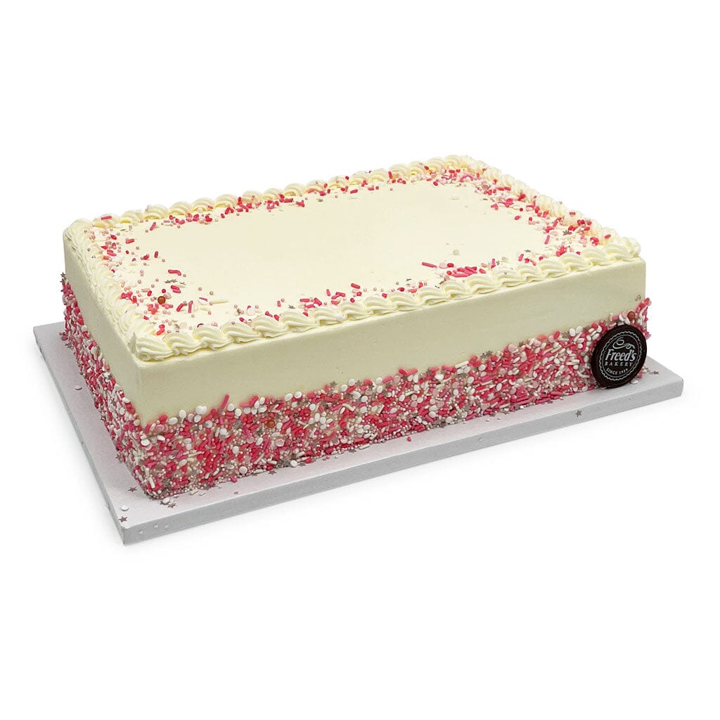 Pink Confetti Birthday Cake Theme Cake Freed's Bakery 1/4 Sheet (Serves 20-25) Vanilla Cake w/ Bavarian Cream