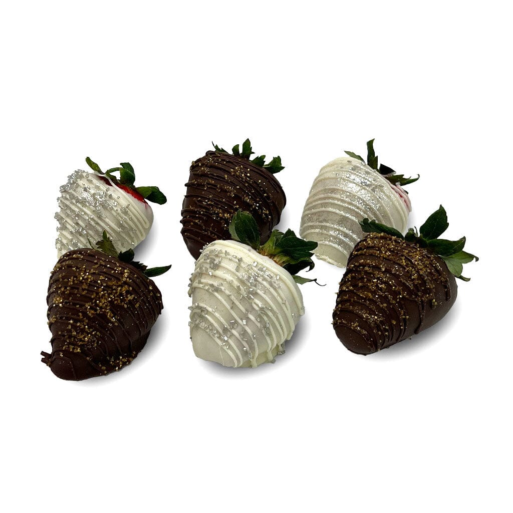 NYE Chocolate Dipped Glitter Strawberries Cake Slice & Pastry Freed's Bakery Dozen Both Milk and White Chocolate