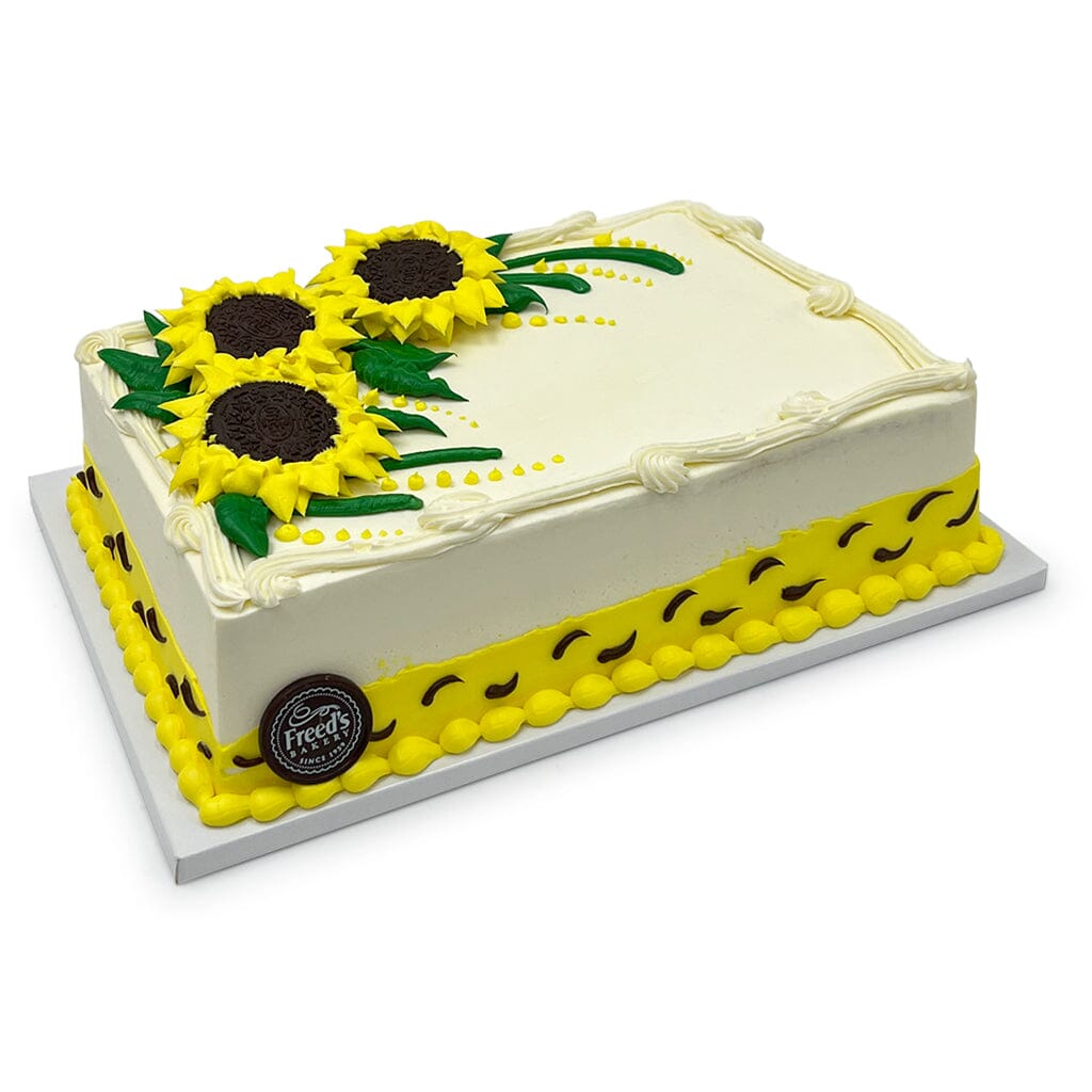Oreo Sunflower Cake Theme Cake Freed's Bakery 1/4 Sheet (Serves 20-25) Vanilla Cake w/ Bavarian Cream