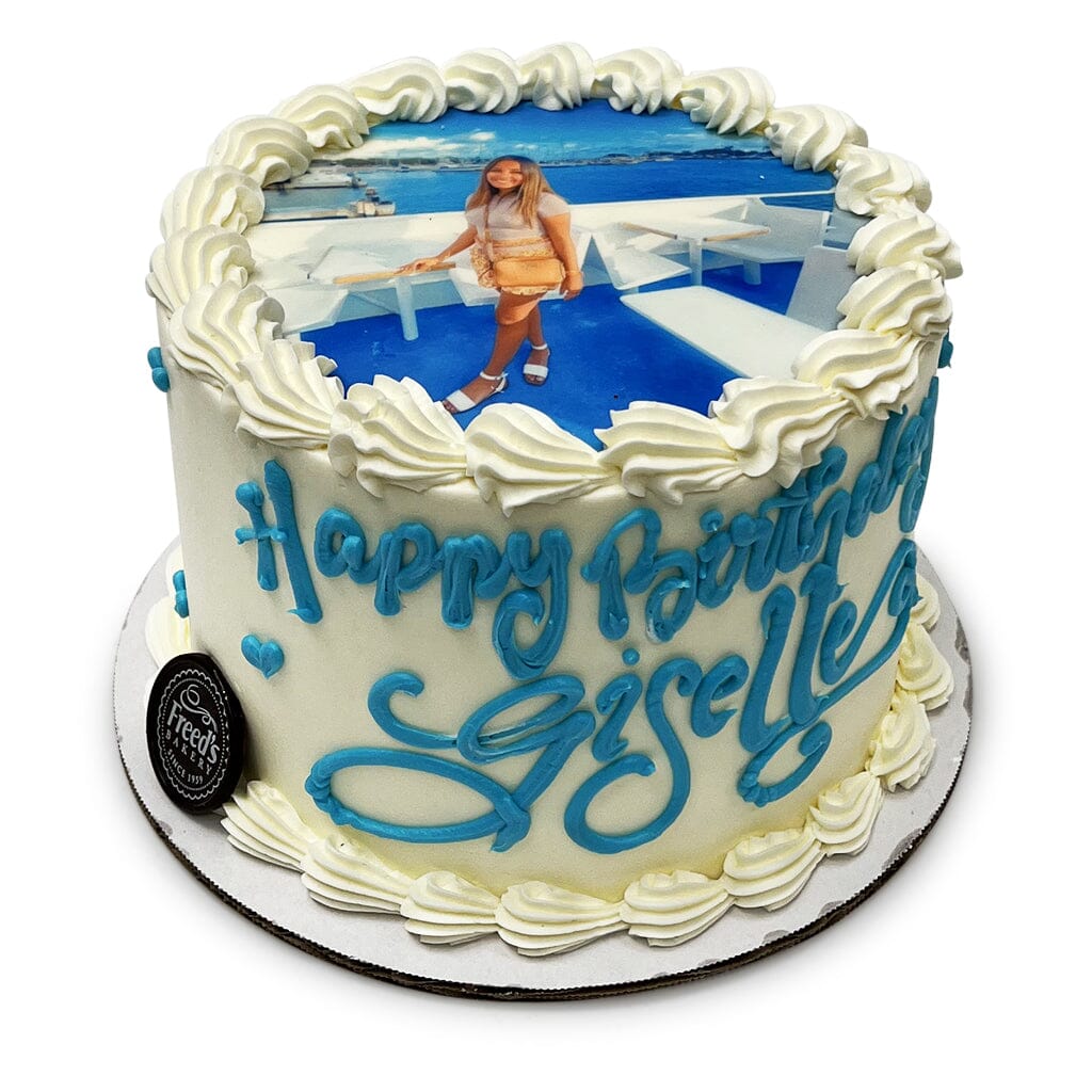 Image This Birthday Cake Theme Cake Freed's Bakery 7" Round (Serves 8-10) Vanilla Cake w/ Bavarian Cream