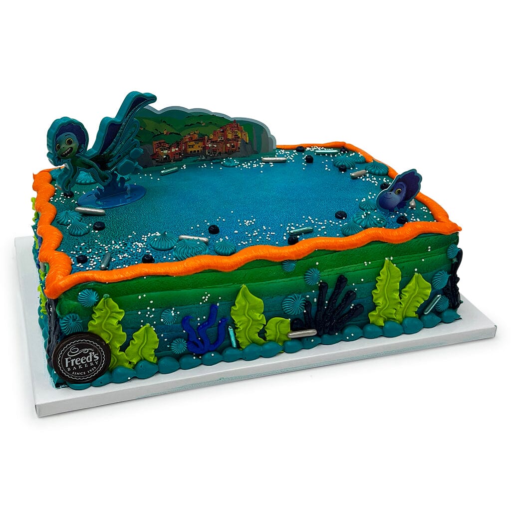 Cute Little Sea Monster Theme Cake Freed's Bakery 1/4 Sheet (Serves 20-25) Vanilla Cake w/ Bavarian Cream