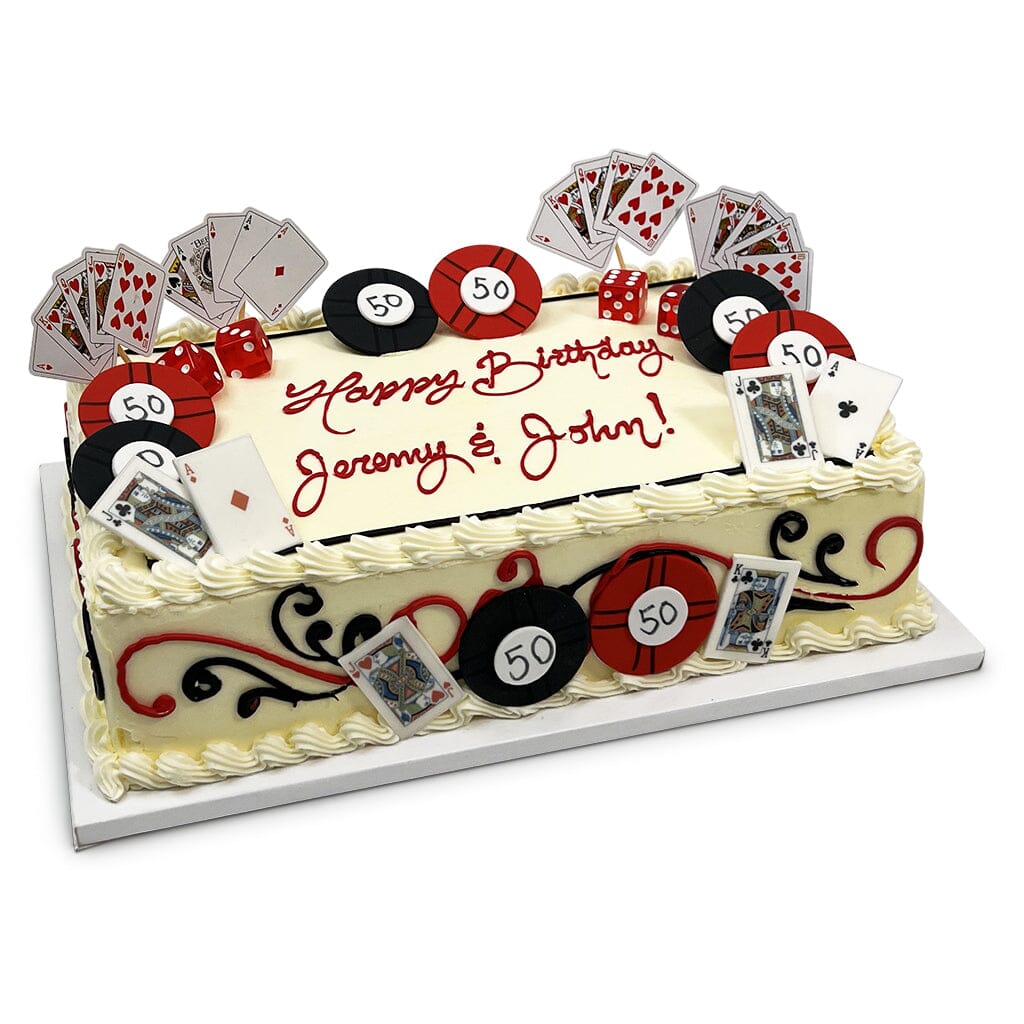 Las Vegas Luck Theme Cake Freed's Bakery 1/4 Sheet (Serves 20-25) Vanilla Cake w/ Bavarian Cream