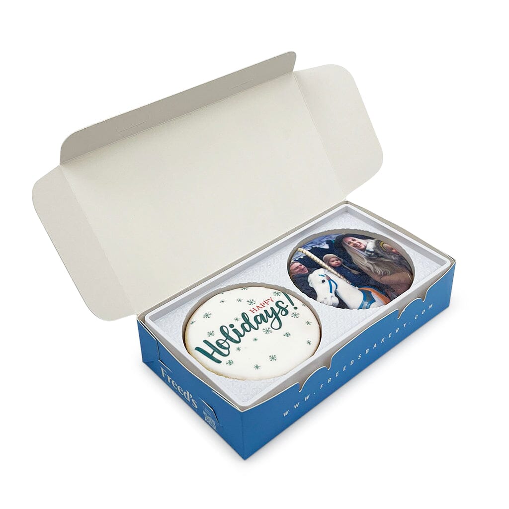 Happy Holidays Custom Cookie Gift Box Gift Box Freed's Bakery 4 Cookies One Custom Image