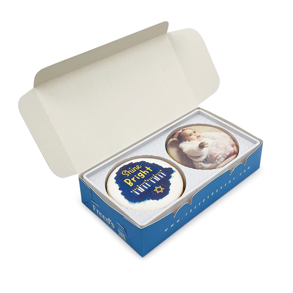 Bright Menorah Custom Cookie Gift Box Gift Box Freed's Bakery 4 Cookies One Custom Image