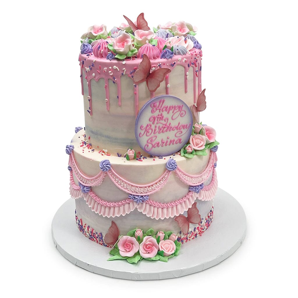 Pink Vintage Cake with Butterflies – Freed's Bakery