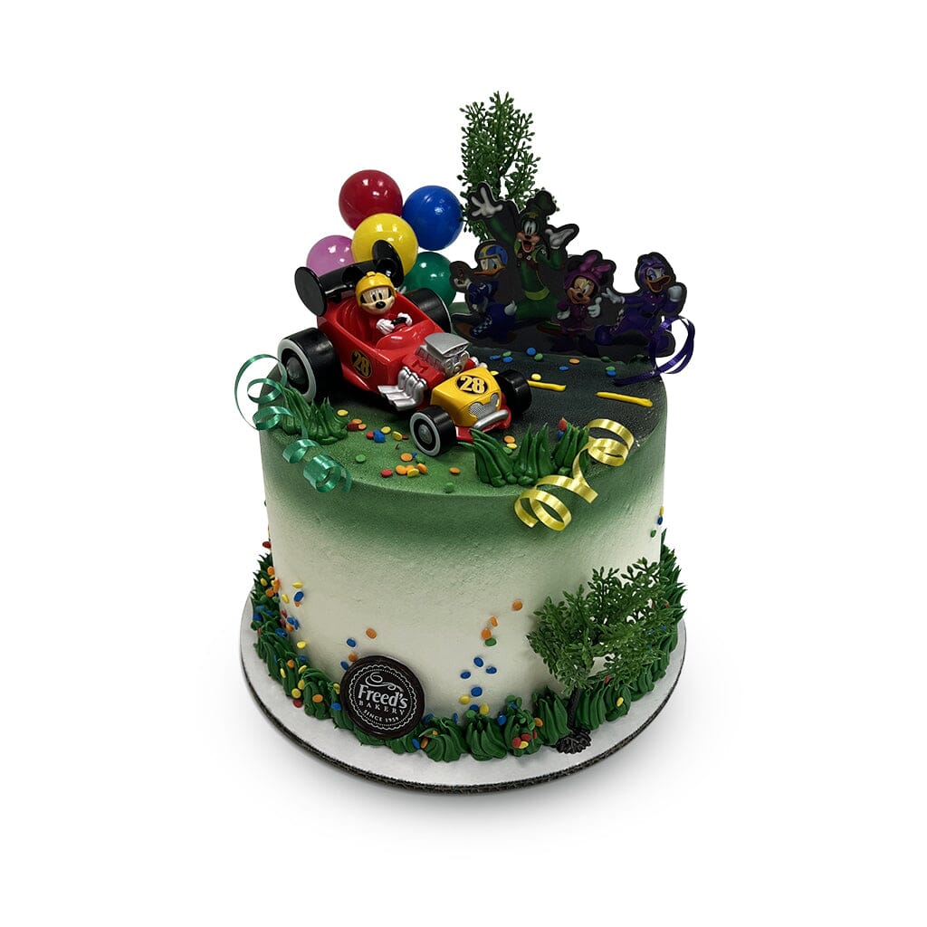 Mouse Race Theme Cake Freed's Bakery 7" Round (Serves 8-10) Vanilla Cake w/ Bavarian Cream 