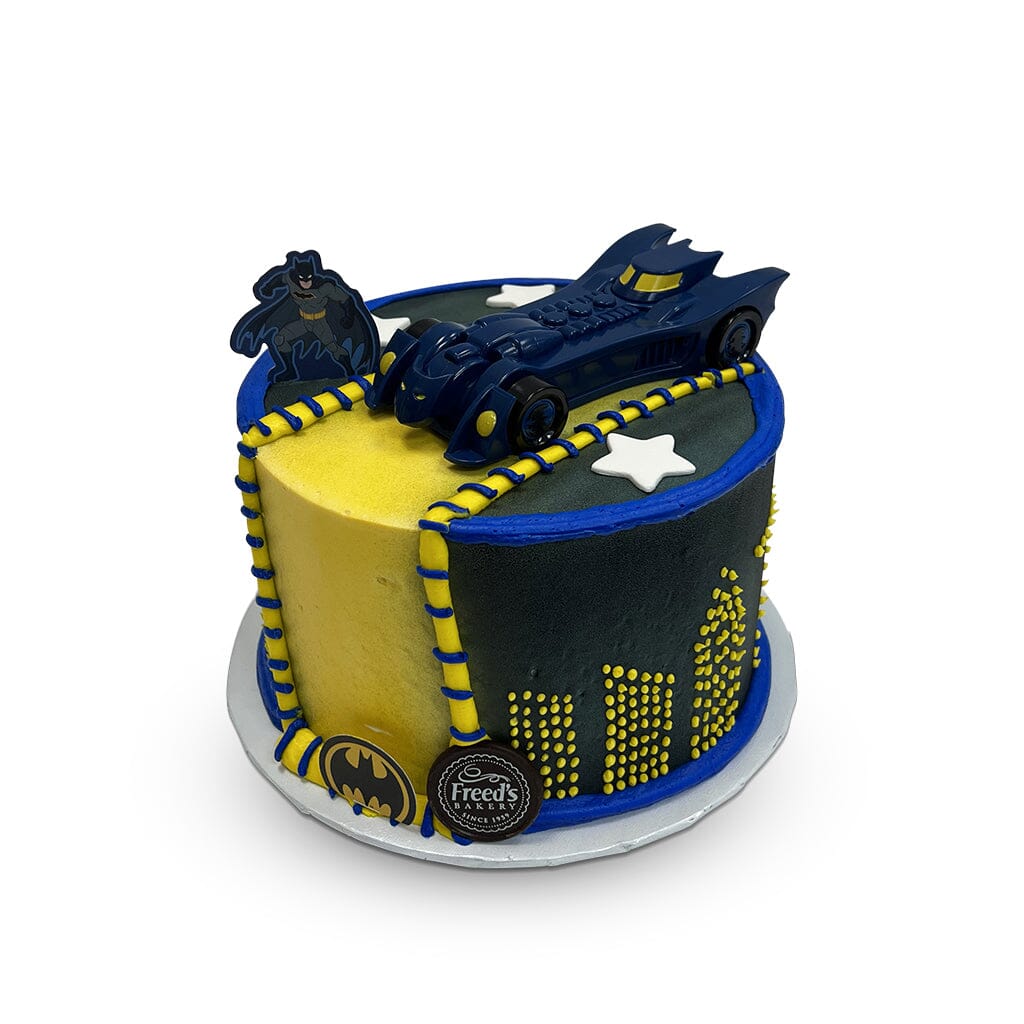 Batman Birthday Cake Theme Cake Freed's Bakery 7" Round (Serves 8-10) Vanilla Cake w/ Bavarian Cream