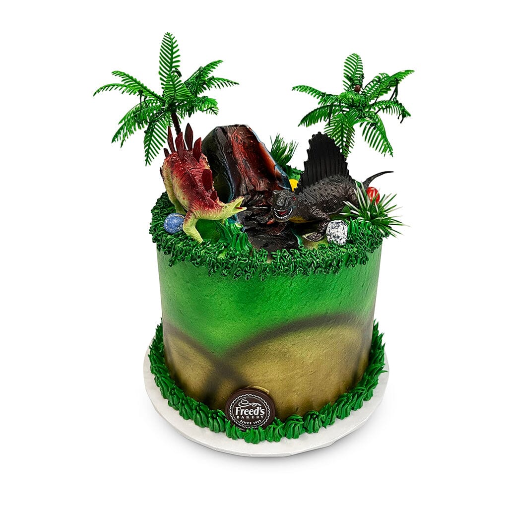 Dino Party Time Theme Cake Freed's Bakery 7" Round (Serves 8-10) Vanilla Cake w/ Bavarian Cream