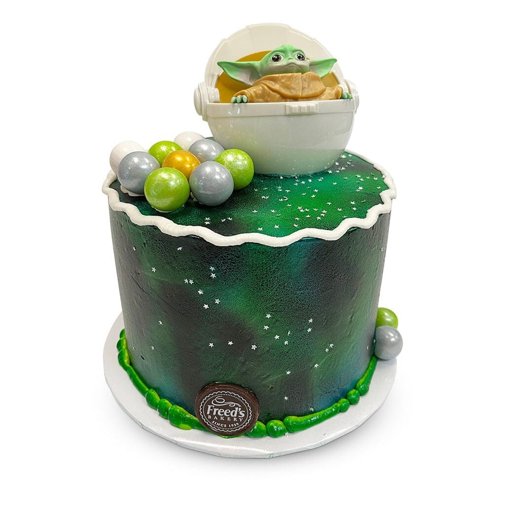 Little Green Grogu Theme Cake Freed's Bakery 7" Round (Serves 8-10) Vanilla Cake w/ Bavarian Cream 
