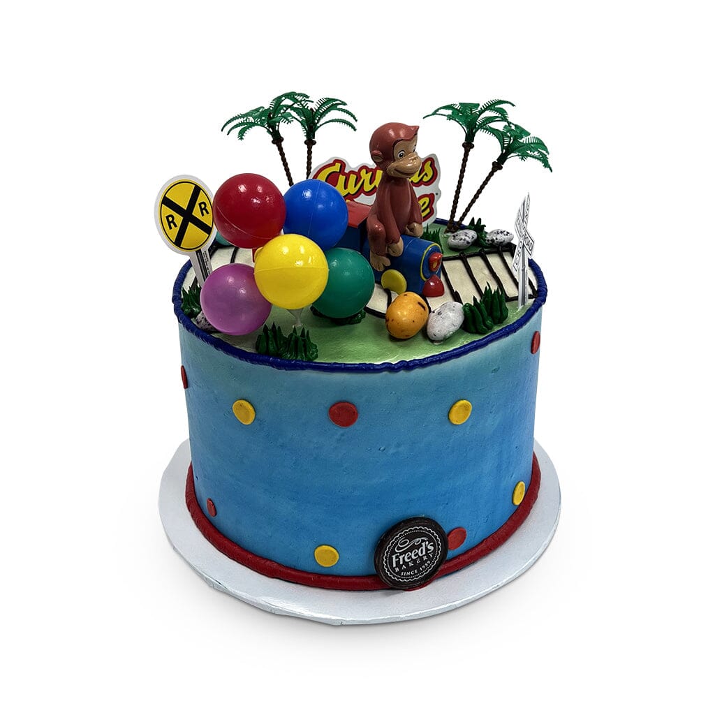 Curious Monkey Train Theme Cake Freed's Bakery 7" Round (Serves 8-10) Vanilla Cake w/ Bavarian Cream