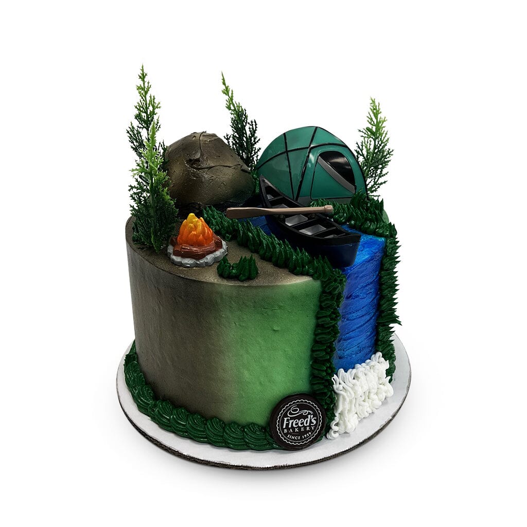 Cool Campsite Theme Cake Freed's Bakery 7" Round (Serves 8-10) Vanilla Cake w/ Bavarian Cream