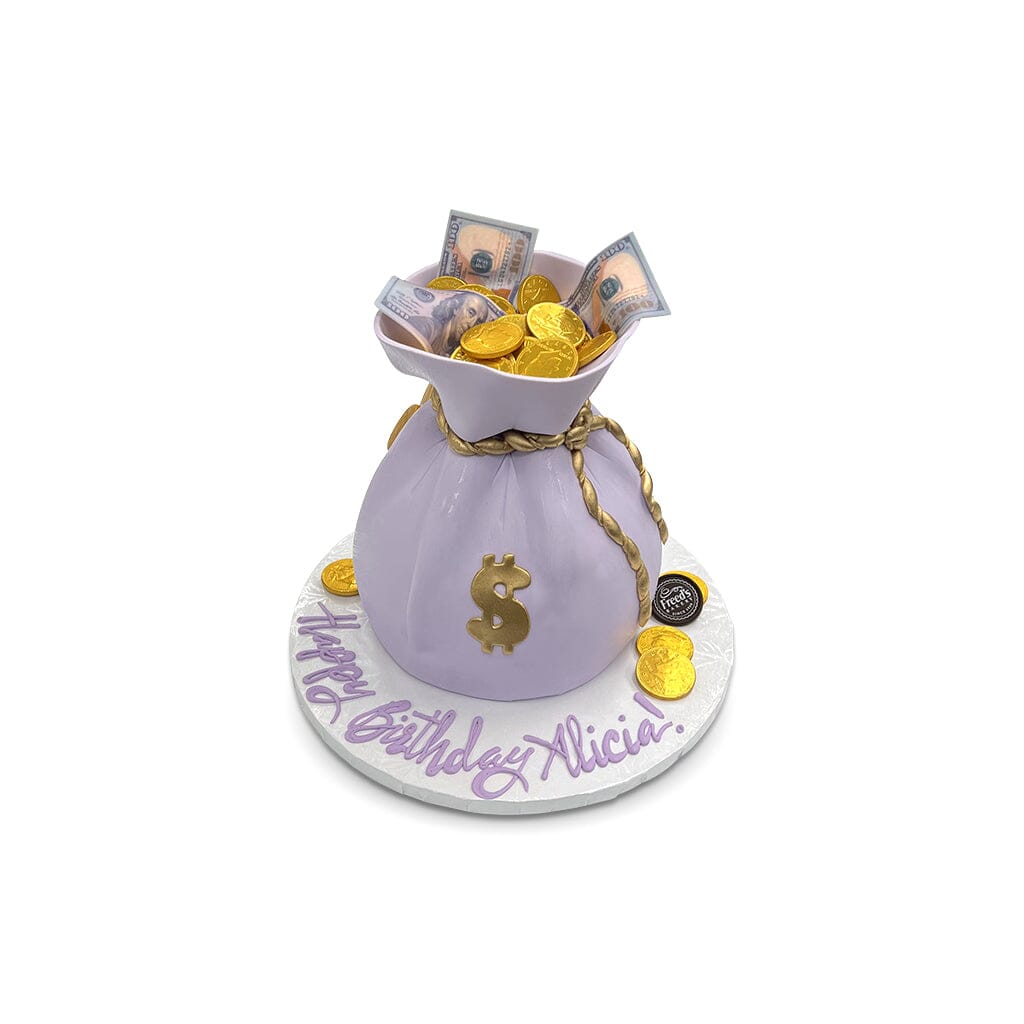 Purple Money Bags Theme Cake Freed's Bakery