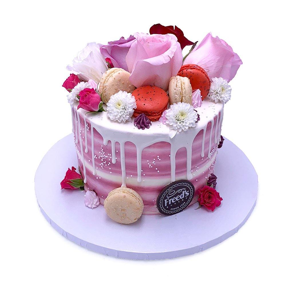 Pink Rose Macaron Theme Cake Freed's Bakery 