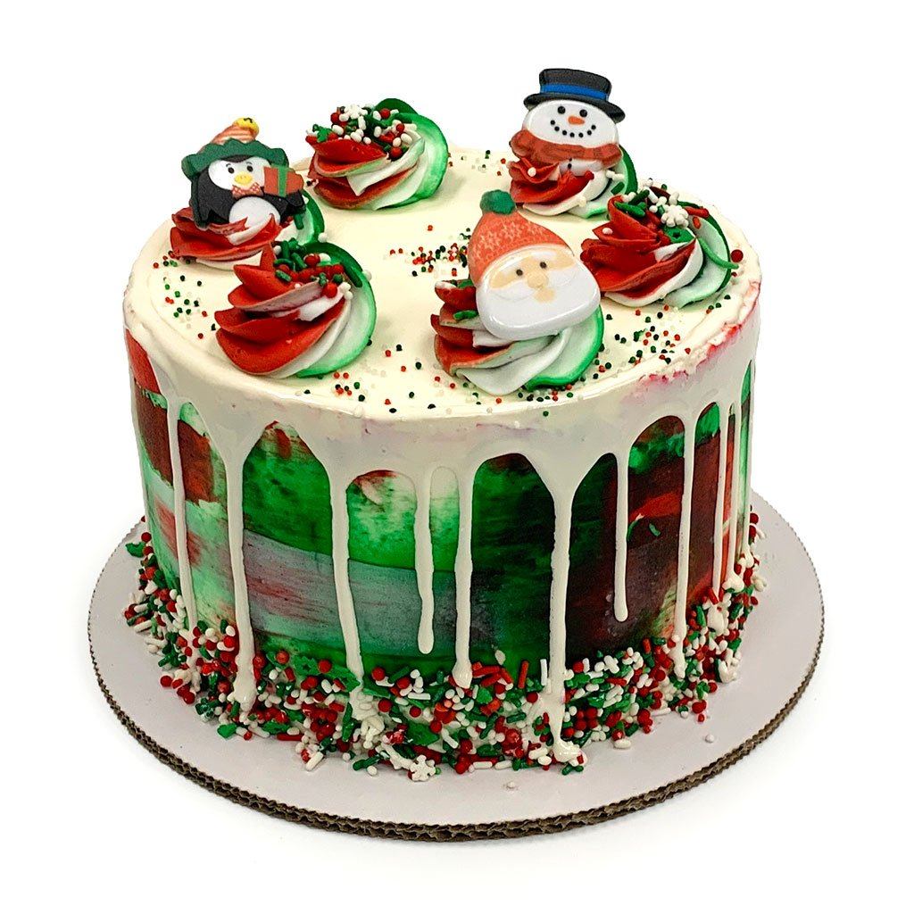 Red Green Swirl Holiday Cake Theme Cake Freed's Bakery