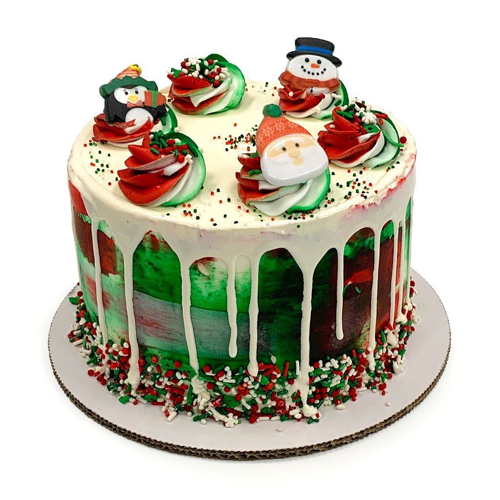 Red Green Swirl Holiday Cake Theme Cake Freed's Bakery 