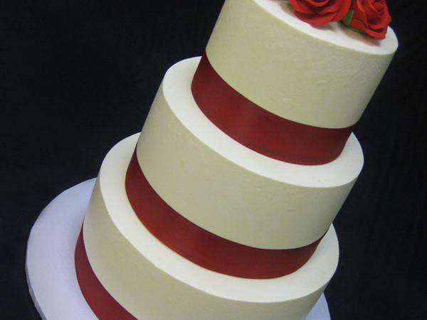 Red Ribbon Roses Wedding Cake Freed's Bakery