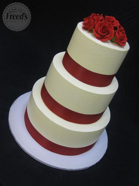 Red Ribbon Roses Wedding Cake Freed's Bakery 