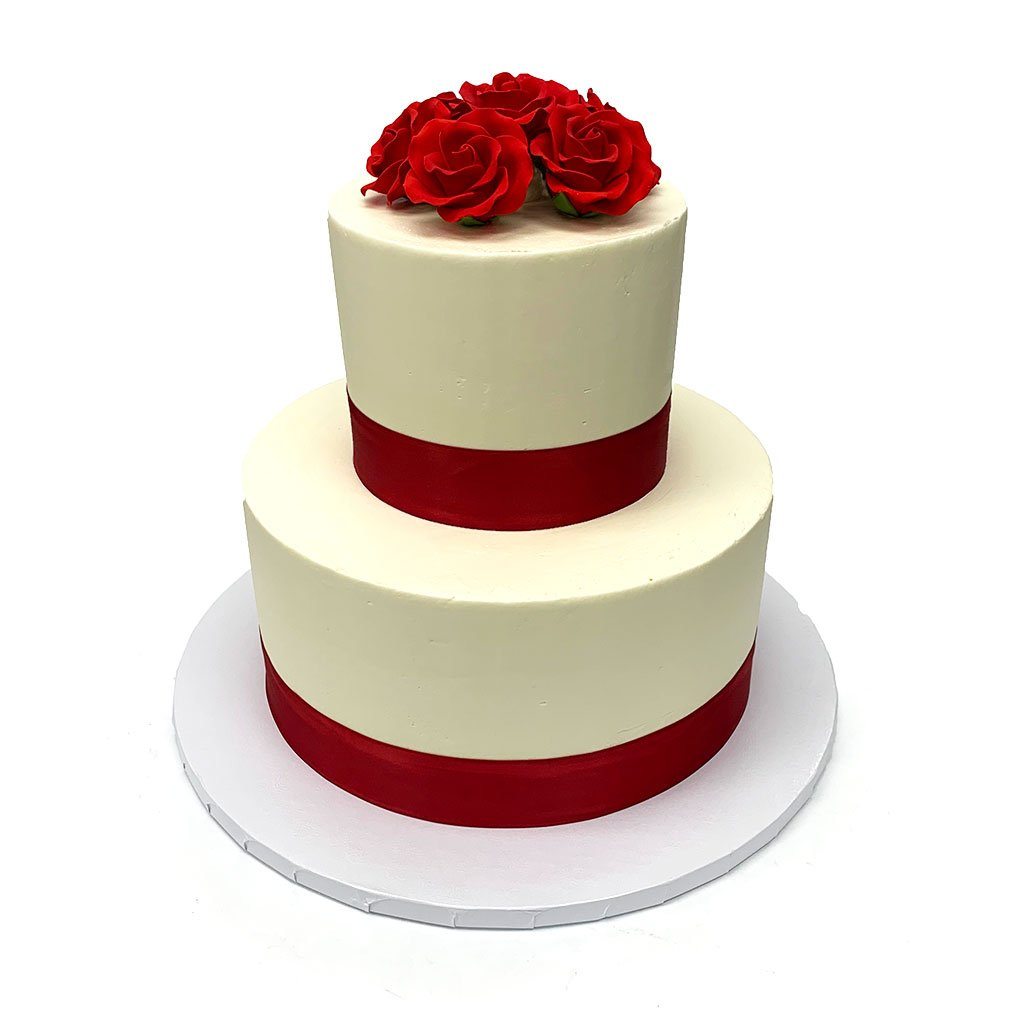 Red Ribbon Roses Wedding Cake Wedding Cake Freed's Bakery