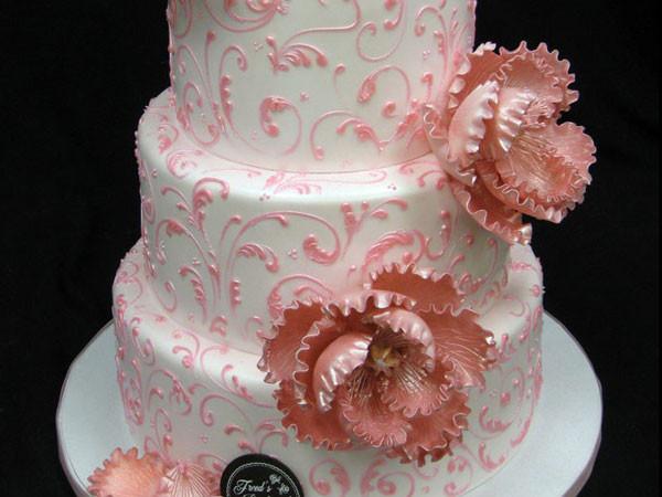 Scroll Peonies Wedding Cake Freed's Bakery 