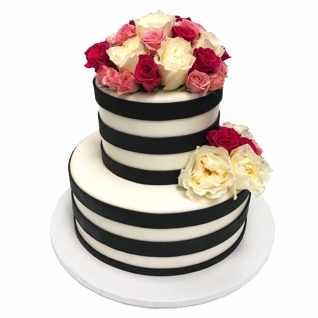 Stripes and Roses Wedding Cake Freed's Bakery