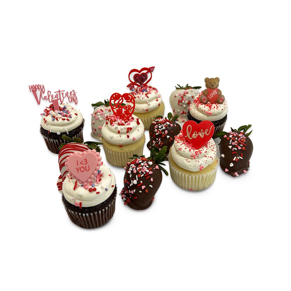Valentine's Cupcakes & Strawberries Combo Theme Cupcake Freed's Bakery