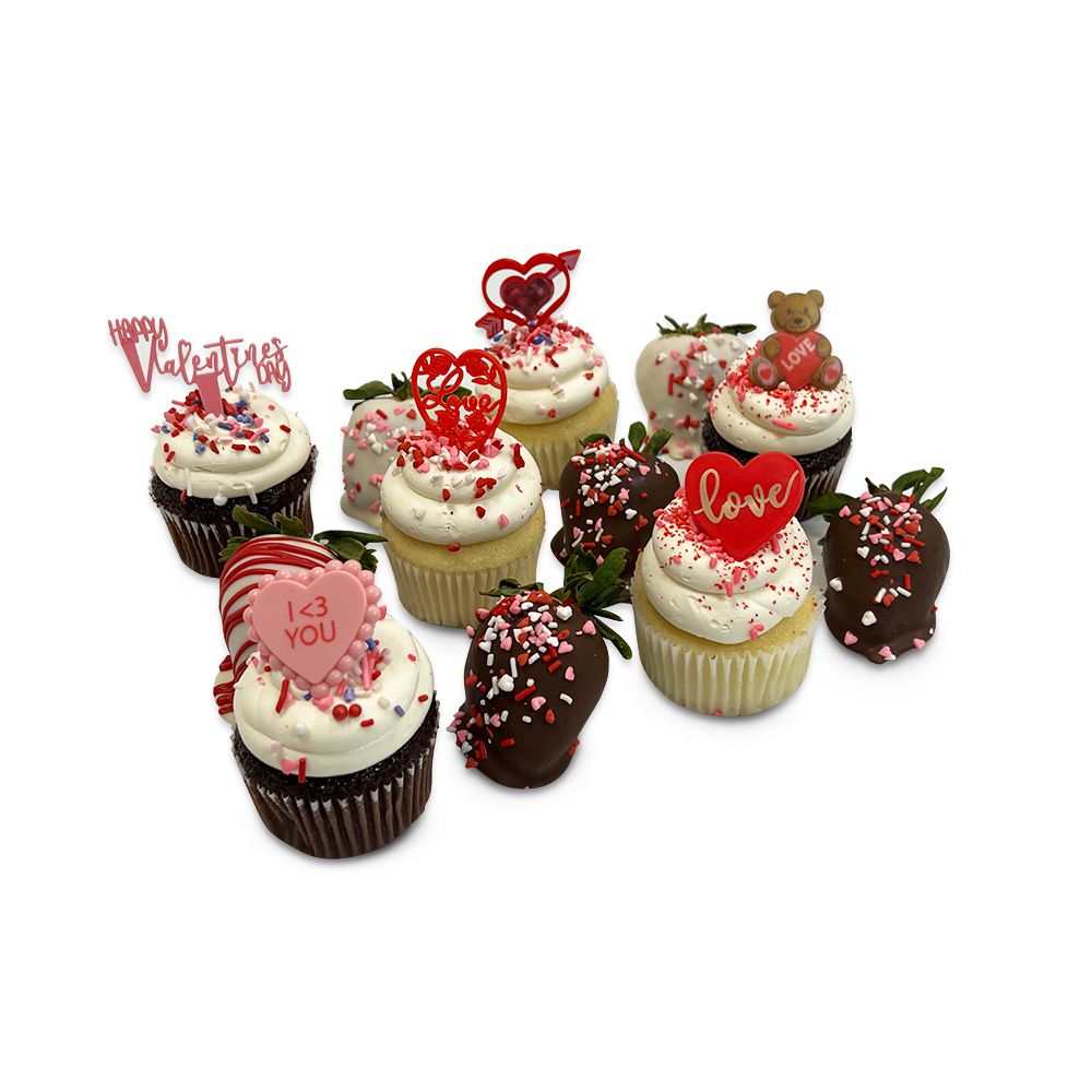 Valentine's Cupcakes & Strawberries Combo Theme Cupcake Freed's Bakery 
