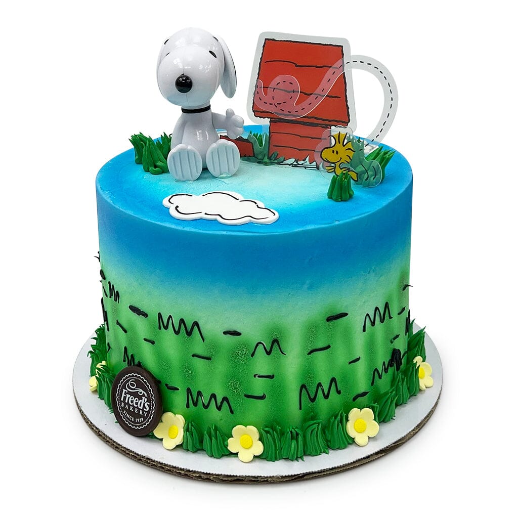 Snoopy's Sky Adventure Theme Cake Freed's Bakery 7" Round (Serves 8-10) Vanilla Cake & Bavarian Cream Buttercream