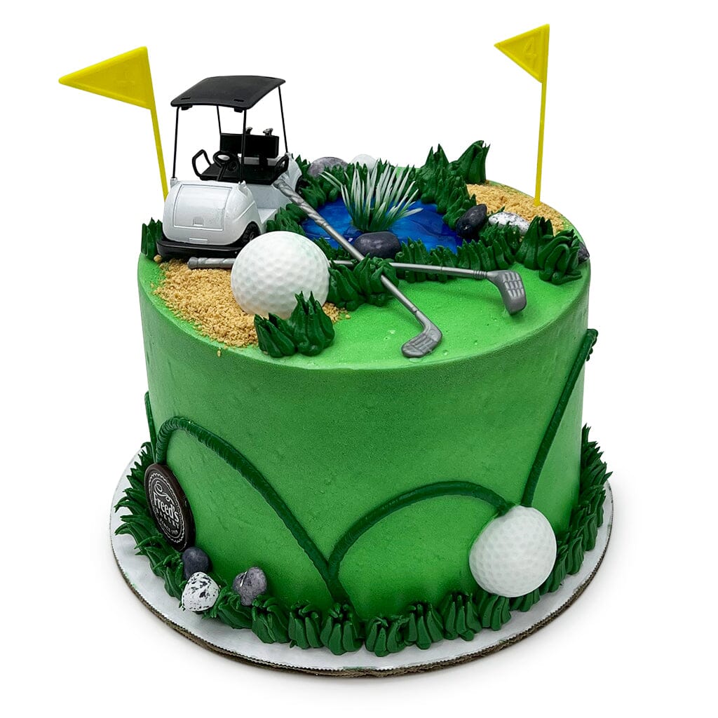 Great Day Golfing Theme Cake Freed's Bakery 8" Round (Serves 10-15) Vanilla Cake & Bavarian Cream Buttercream