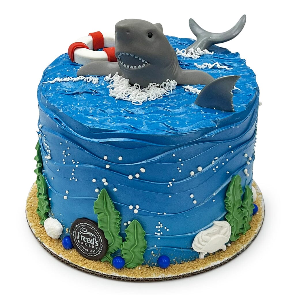 Jawsome Splash Theme Cake Freed's Bakery 8" Round (Serves 10-15) Vanilla Cake & Bavarian Cream Buttercream