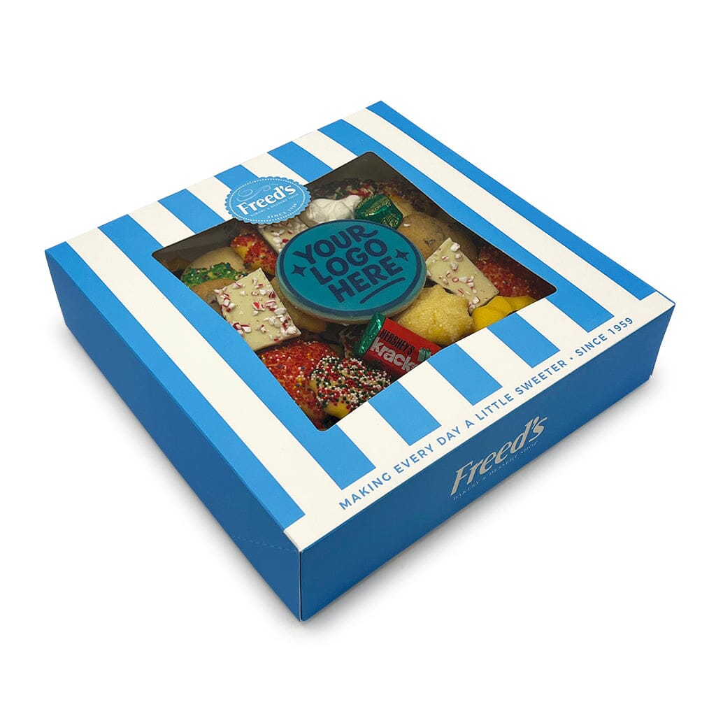 Classic Blue Cookie Gift Box Seasonal Item Freed's Bakery 10" Box - 2 Pounds (48-64 Cookies) Christmas Add Printed Image Cookie
