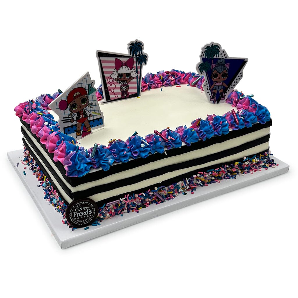 Lil Doll Party Theme Cake Freed's Bakery 1/4 Sheet (Serves 20-25) Vanilla Cake w/ Bavarian Cream 