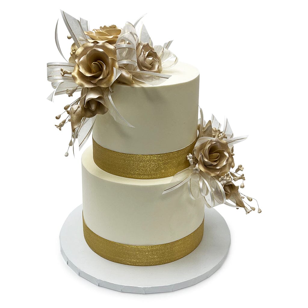 Gold and White Flower Cascade Wedding Cake 4 Tier | Baked by Nataleen