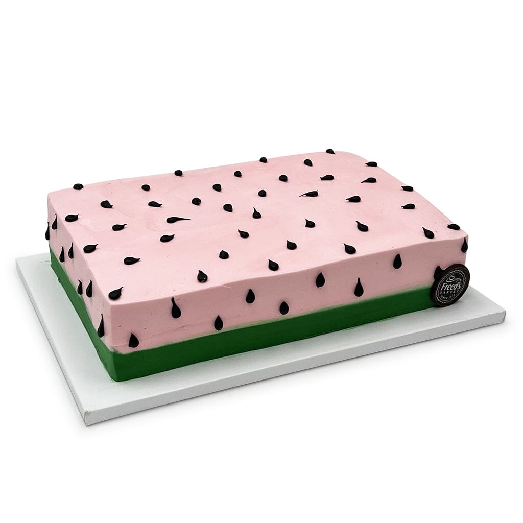 Watermelon Delight Theme Cake Freed's Bakery 1/4 Sheet (Serves 20-25) Vanilla Cake w/ Bavarian Cream 