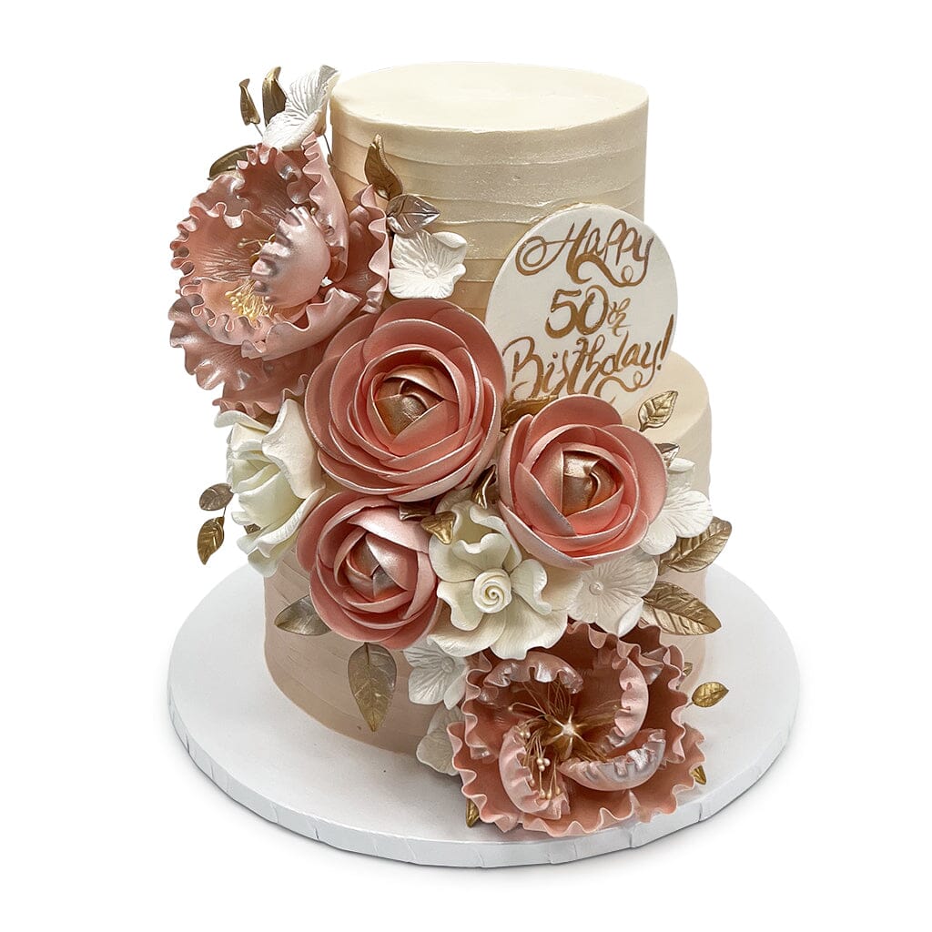 Luster Blushing Birthday Theme Cake Freed's Bakery 6" One Tier (Serves 4-8) Vanilla w/ Bavarian Cream 