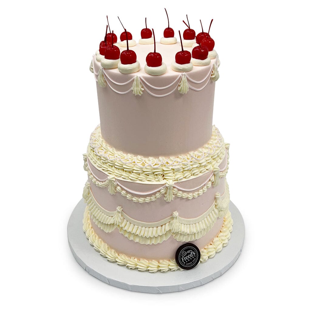 Vintage Cherry Bliss Wedding Cake Freed's Bakery 6" One Tier (Serves 4-8) Vanilla w/ Bavarian Cream 