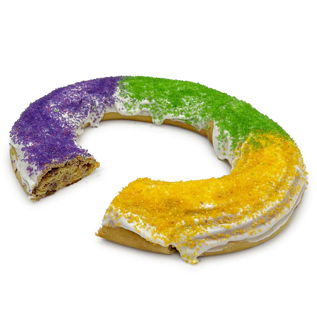 King Cake Seasonal Item Freed's Bakery Large Oval (Serves 12-20) Pecan Praline Plastic baby included on the side and not underneath King Cake
