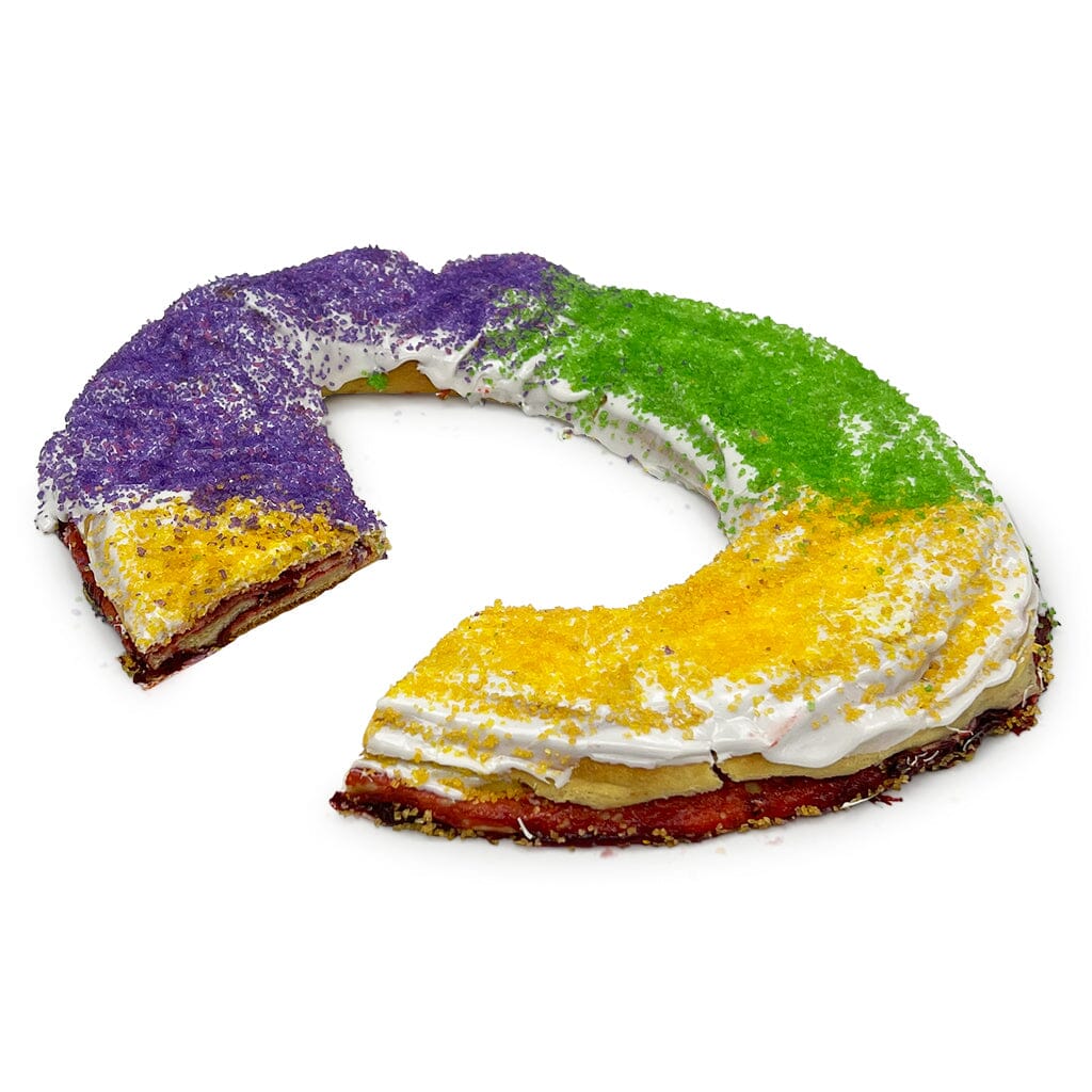 King Cake Seasonal Item Freed's Bakery Large Oval (Serves 12-20) Cream Cheese & Strawberry Plastic baby included on the side and not underneath King Cake