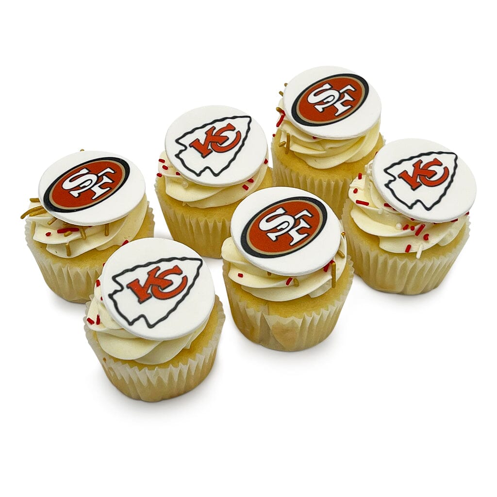 LVIII Cupcakes Theme Cupcake Freed's Bakery Dozen Vanilla Both Teams (49ers & Chiefs)