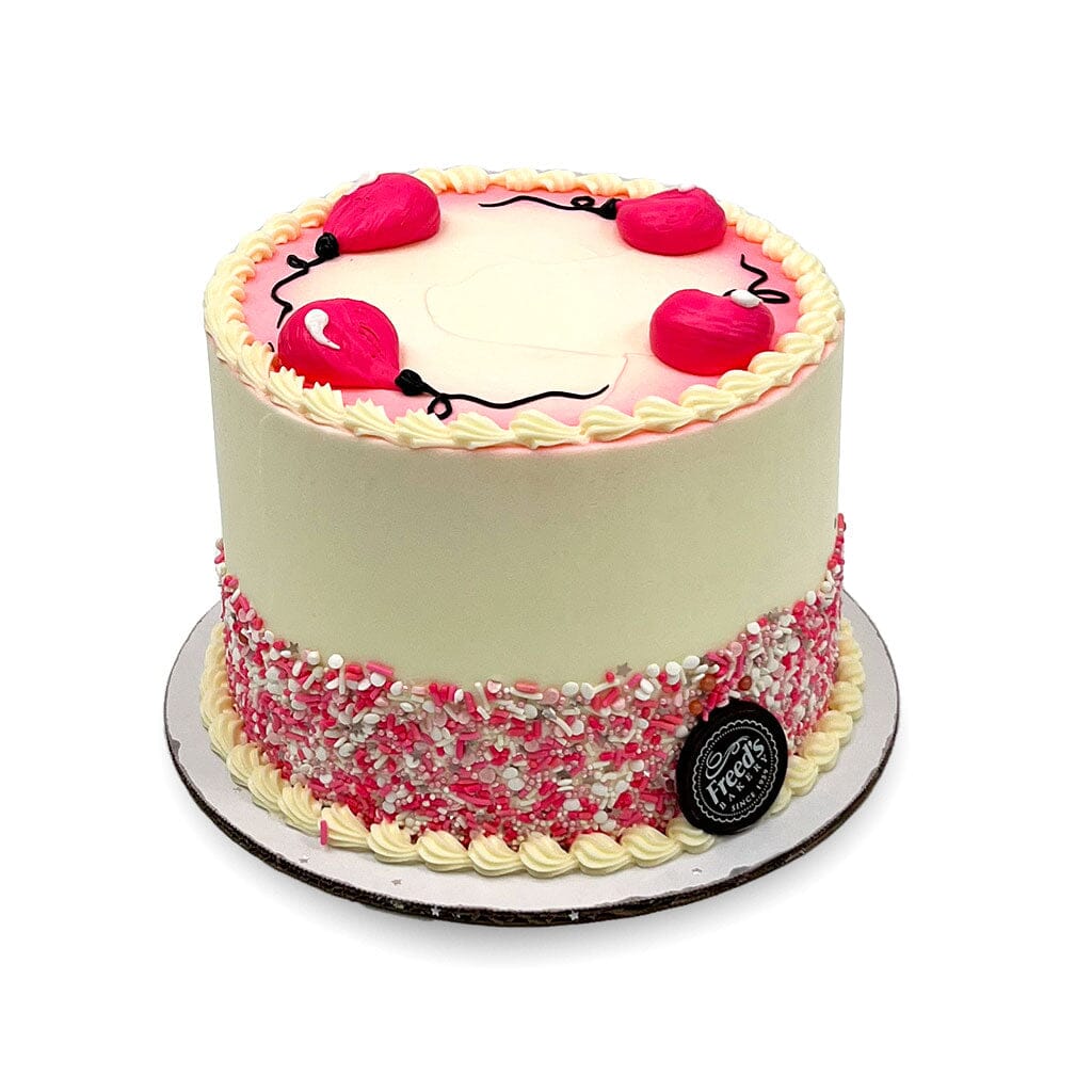 Pink Balloon Birthday Theme Cake Freed's Bakery 7" Round (Serves 8-10) Vanilla Cake w/ Bavarian Cream 