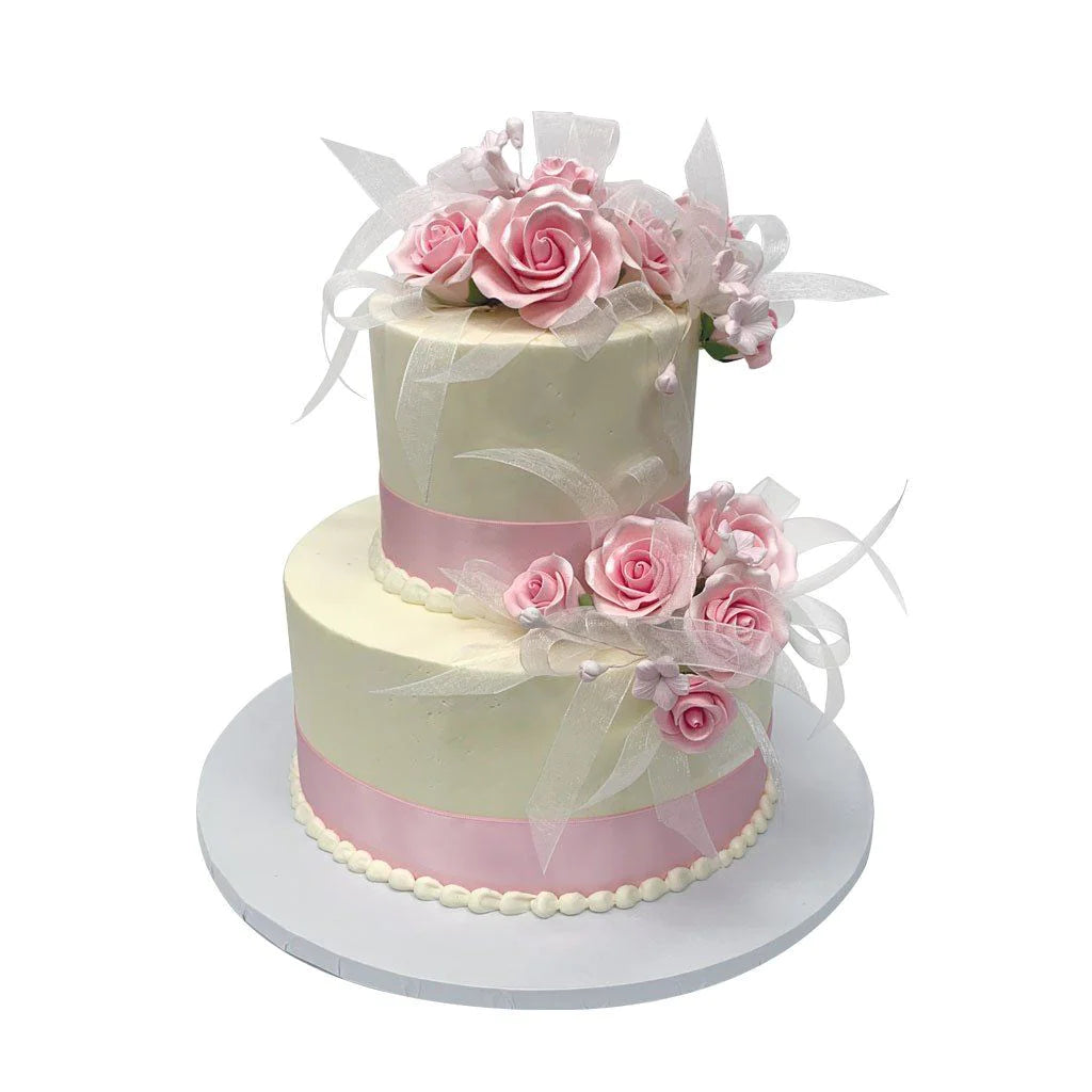 Pink Rose Cascade Wedding Cake Freed's Bakery 