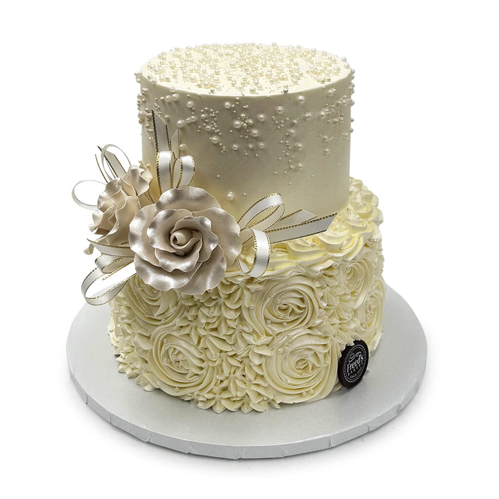 Ribbon and Pearl Wedding Cake Freed's Bakery 