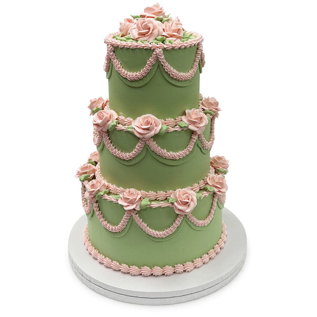 Sage and Blush Vintage Wedding Cake Freed's Bakery 