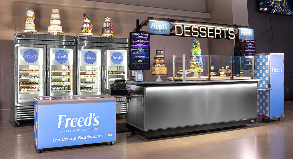 Freed's Dessert Cart at T-Mobile Arena Serving Desserts Ice Cream Sandwiches Donuts Cupcakes Cannolis Eclairs and Pastries