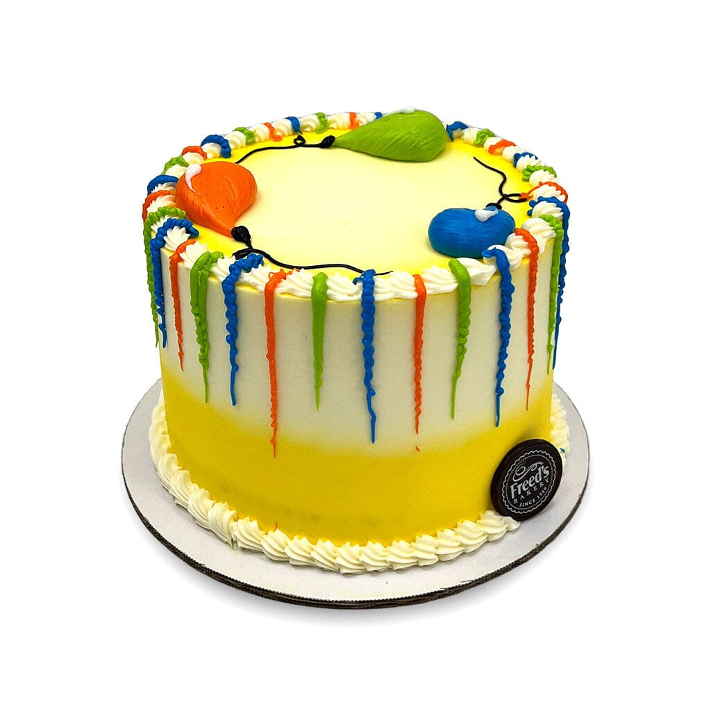 Bright Balloon Birthday Theme Cake Freed's Bakery 7" Round (Serves 8-10) Vanilla Cake w/ Bavarian Cream 