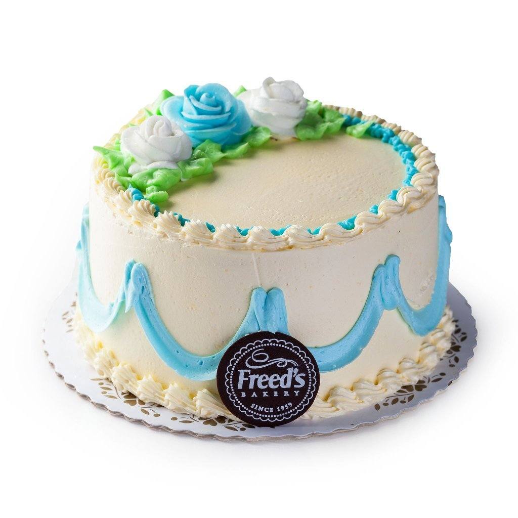 White & Blue Flowers Cake Freed's Bakery 