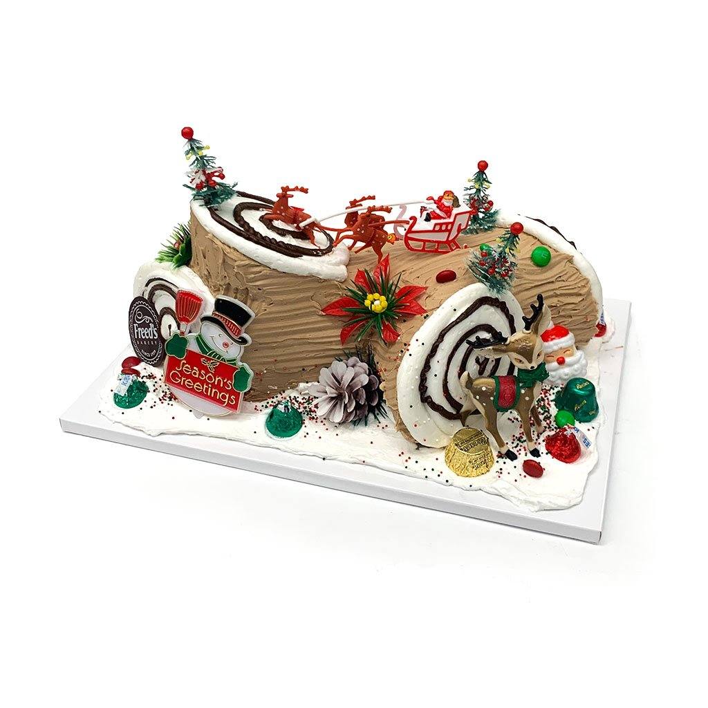 Yule Log - Bûche de Noël Holiday Item Freed's Bakery 1/4 Sheet Vanilla w/ Bavarian Cream Chocolate Buttercream